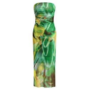 Midi Dress Print Tulle Strapless